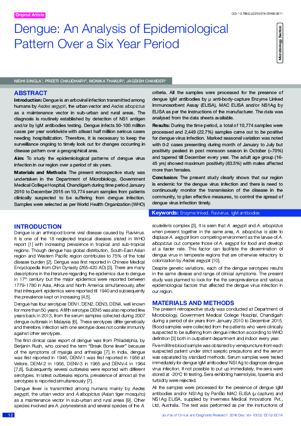 (PDF) Dengue: An Analysis of Epidemiological Pattern Over a Six Year Period