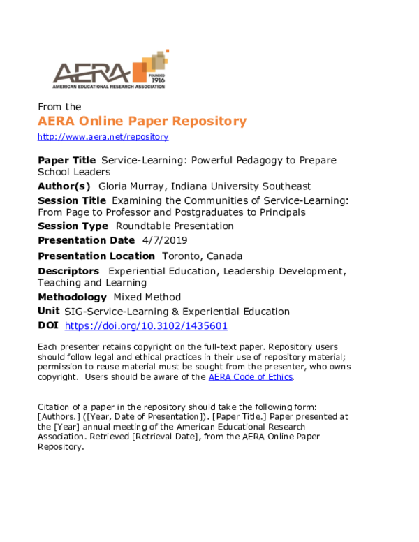 (PDF) Service-Learning: Powerful Pedagogy to Prepare School Leaders