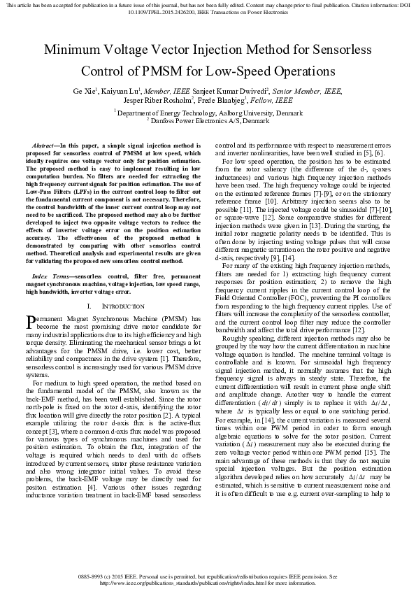 (PDF) Minimum-Voltage Vector Injection Method for Sensorless Control of ...