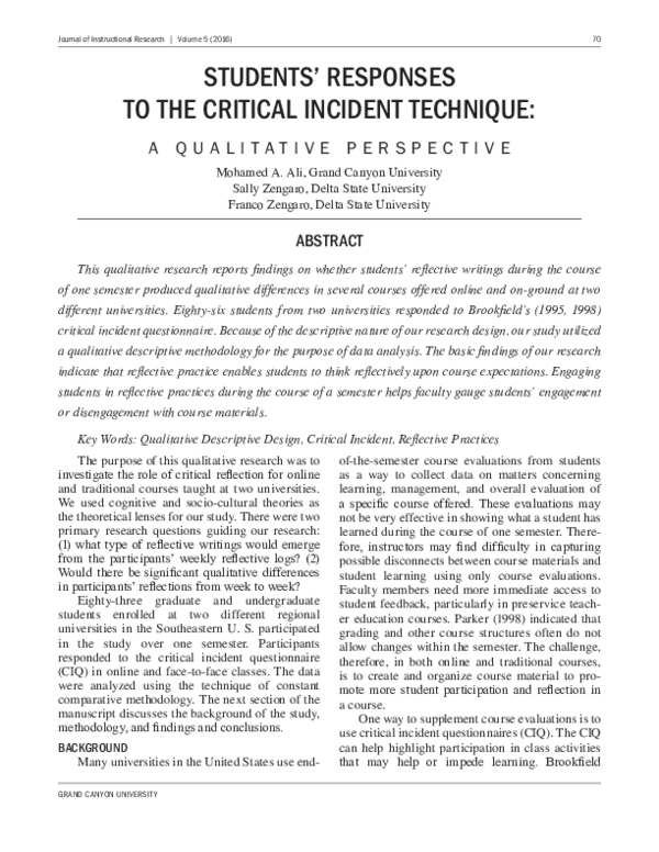 (PDF) Students' Responses to the Critical Incident Technique: A ...
