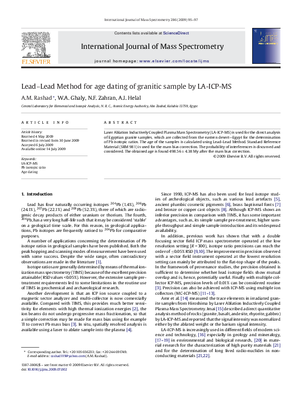 (PDF) Lead–Lead Method for age dating of granitic sample by LA-ICP-MS