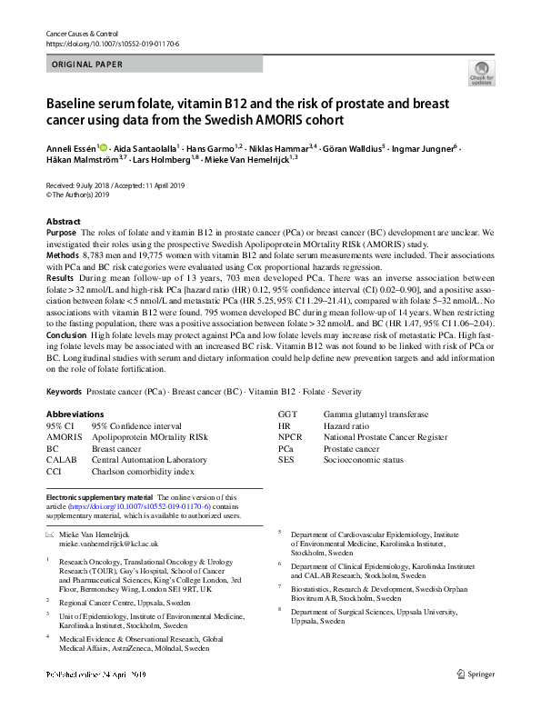 (PDF) Baseline serum folate, vitamin B12 and the risk of prostate and ...