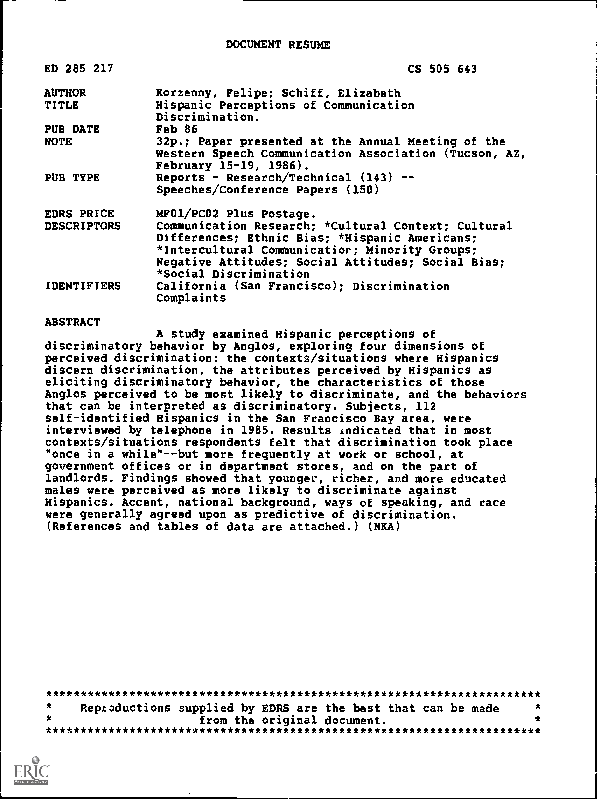 (PDF) Hispanic Perceptions of Communication Discrimination Felipe