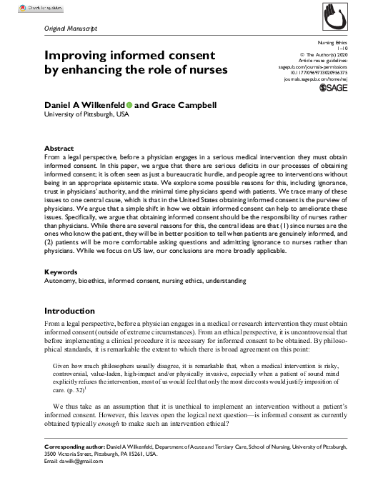(PDF) Improving informed consent by enhancing the role of nurses