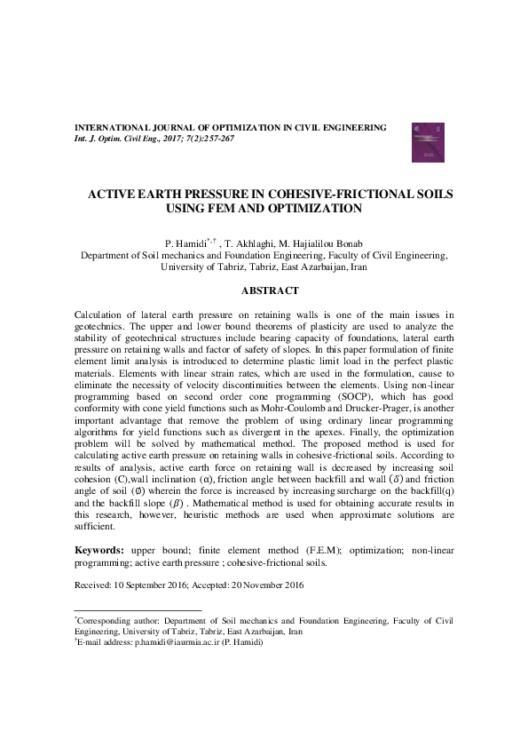 (PDF) Active Earth Pressure in Cohesive-Frictional Soils Using Fem and ...