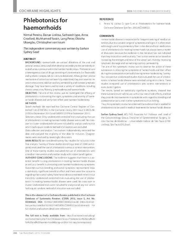 (PDF) Phlebotonics for haemorrhoids