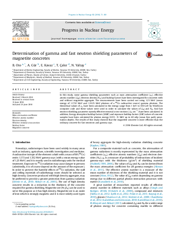 (PDF) Determination of gamma and fast neutron shielding parameters of ...