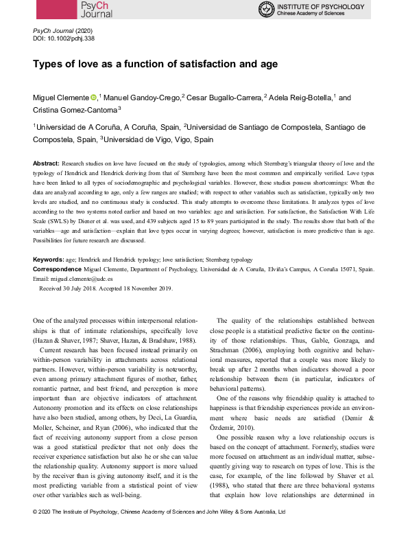 (PDF) Types of love as a function of satisfaction and age