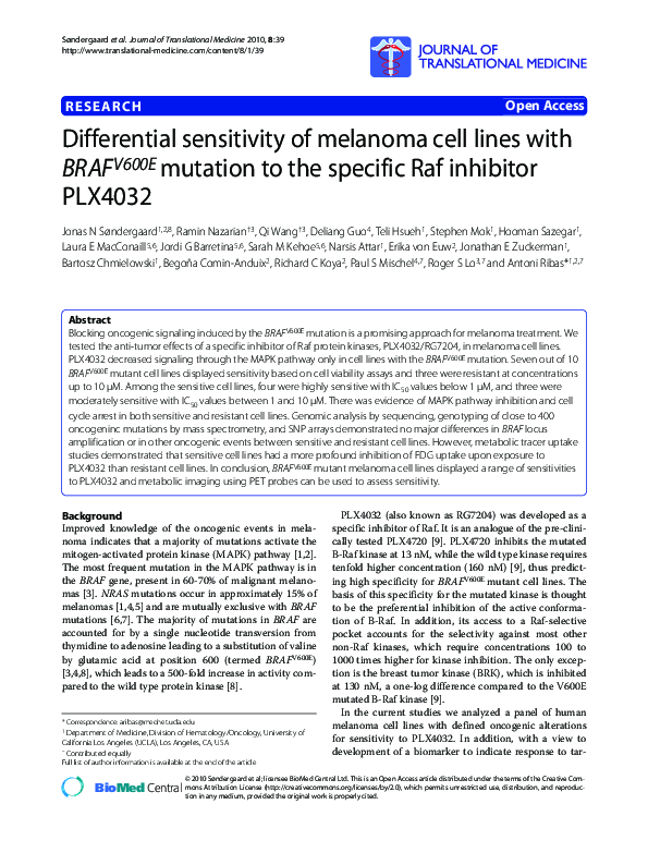 (PDF) Differential sensitivity of melanoma cell lines with BRAF V600E ...