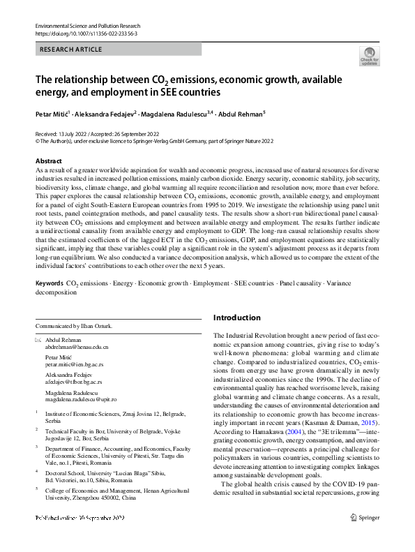 (PDF) The relationship between CO2 emissions, economic growth ...