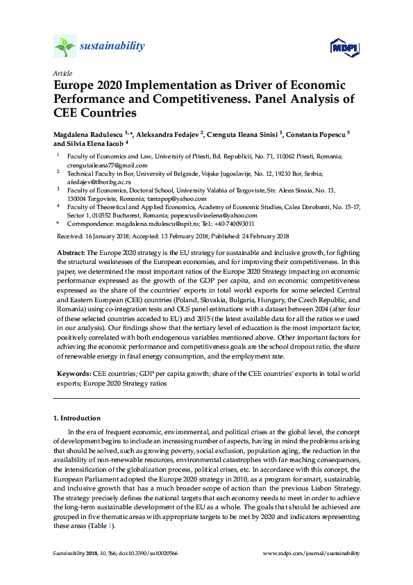 (PDF) Europe 2020 Implementation as Driver of Economic Performance and ...