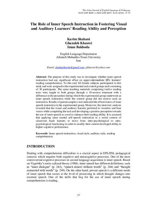 (PDF) The Role of Inner Speech Instruction in Fostering Visual and ...