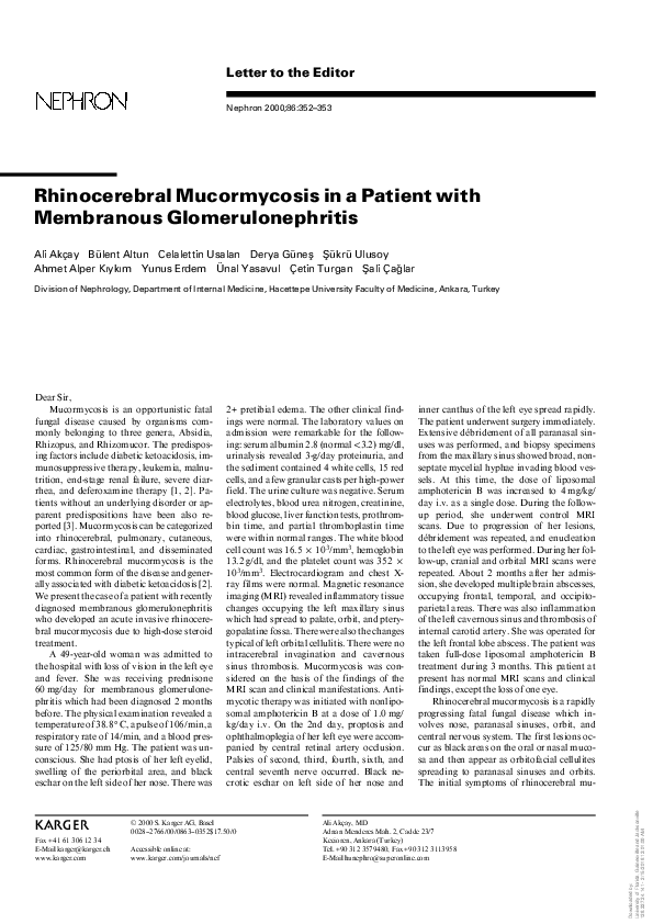 (PDF) Rhinocerebral Mucormycosis in a Patient with Membranous ...