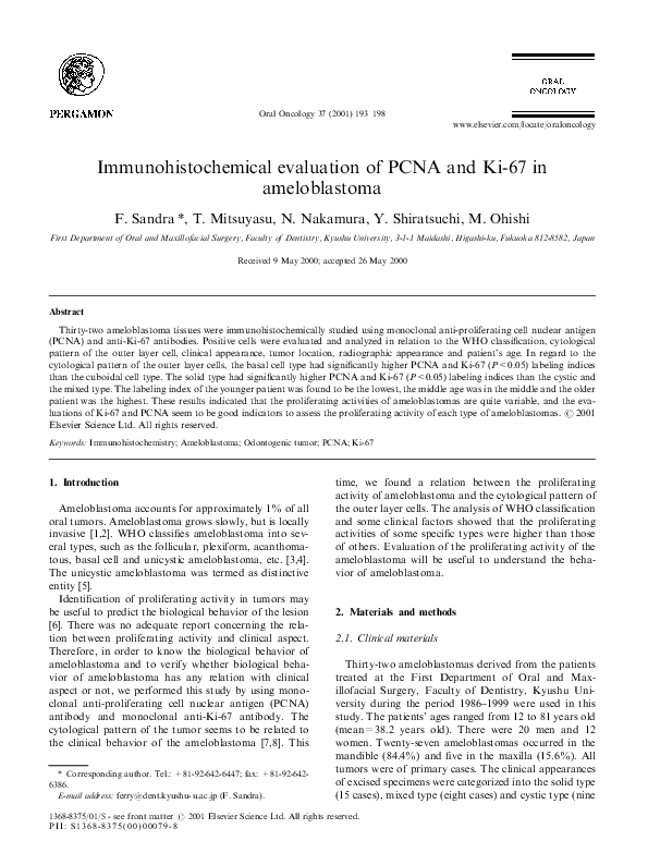 (PDF) Immunohistochemical evaluation of PCNA and Ki-67 in ameloblastoma