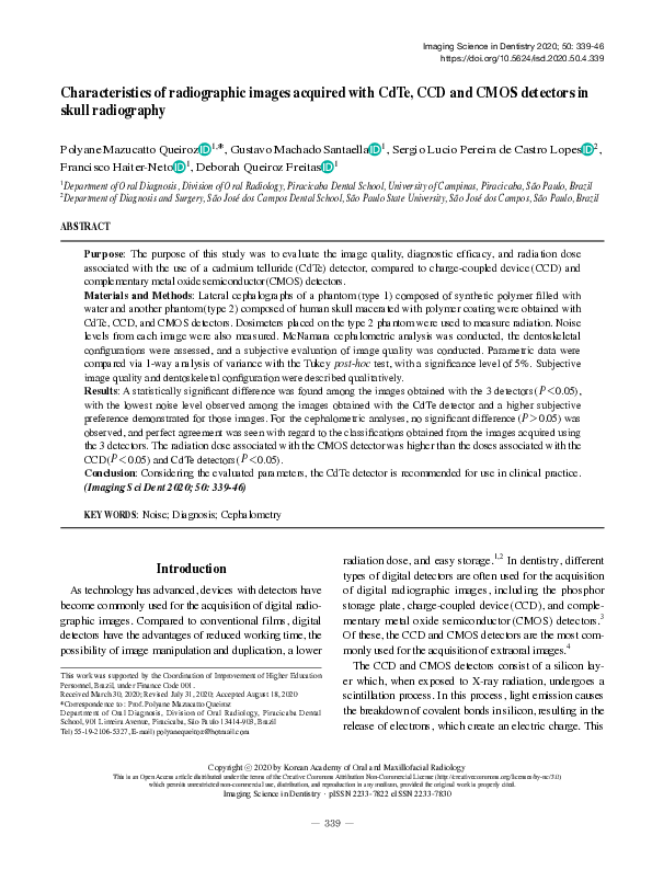 (PDF) Characteristics of radiographic images acquired with CdTe, CCD ...