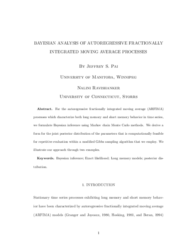 (PDF) Bayesian analysis of autoregressive fractionally integrated ...