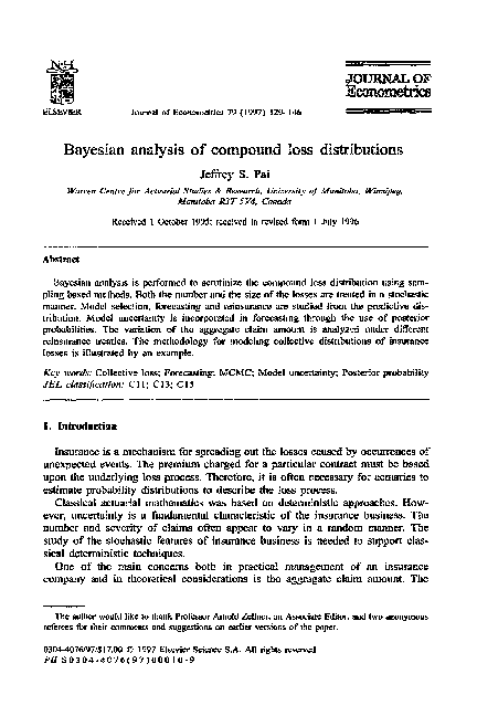 (PDF) Bayesian analysis of compound loss distributions