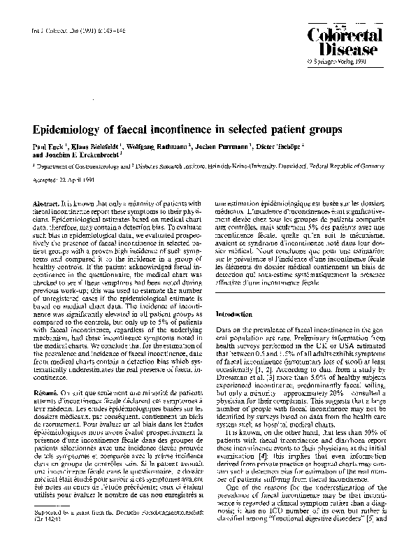 (PDF) Epidemiology of faecal incontinence in selected patient groups