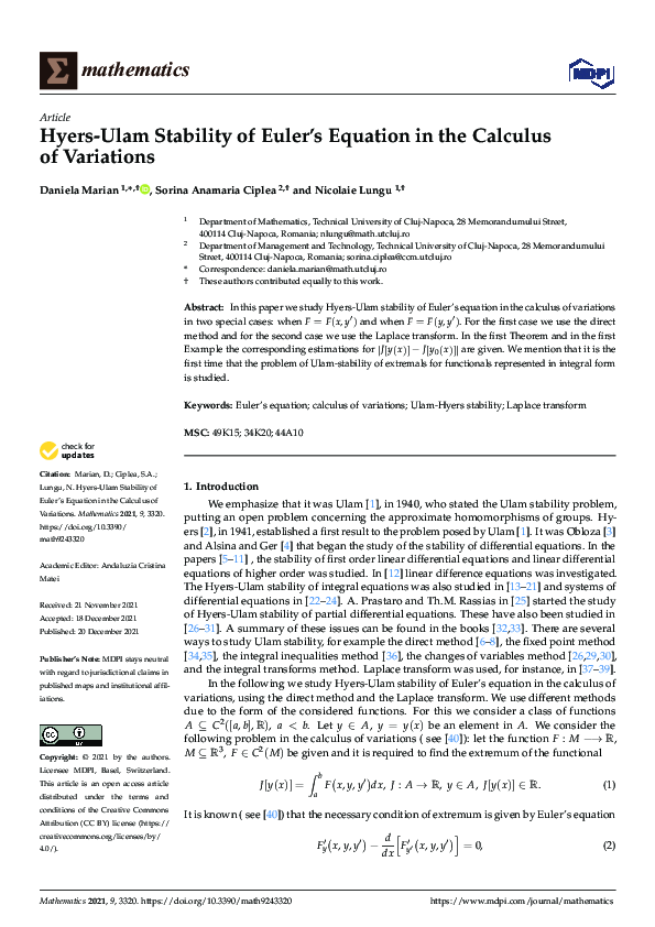  pdf hyers ulam stability of euler s equation in the calculus of