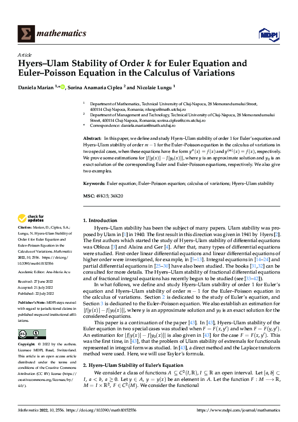 (PDF) Hyers–Ulam Stability of Order k for Euler Equation and Euler ...