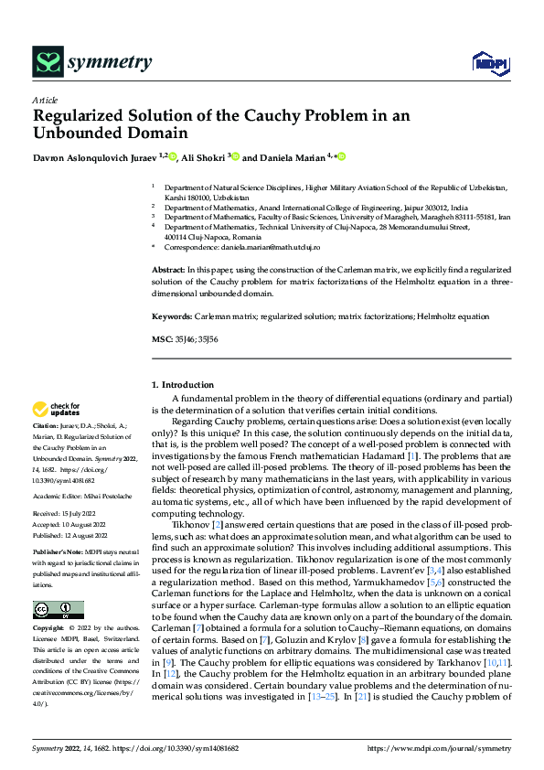(PDF) Regularized Solution of the Cauchy Problem in an Unbounded Domain
