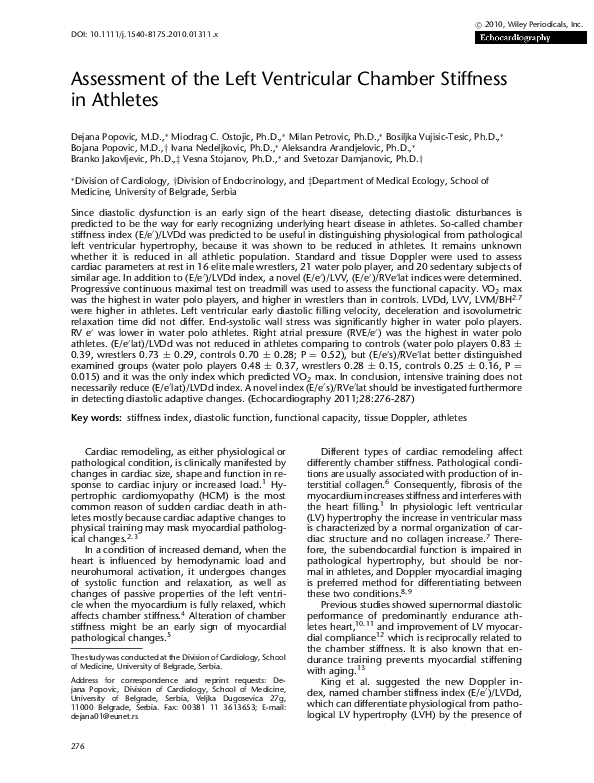 (PDF) Assessment of the Left Ventricular Chamber Stiffness in Athletes
