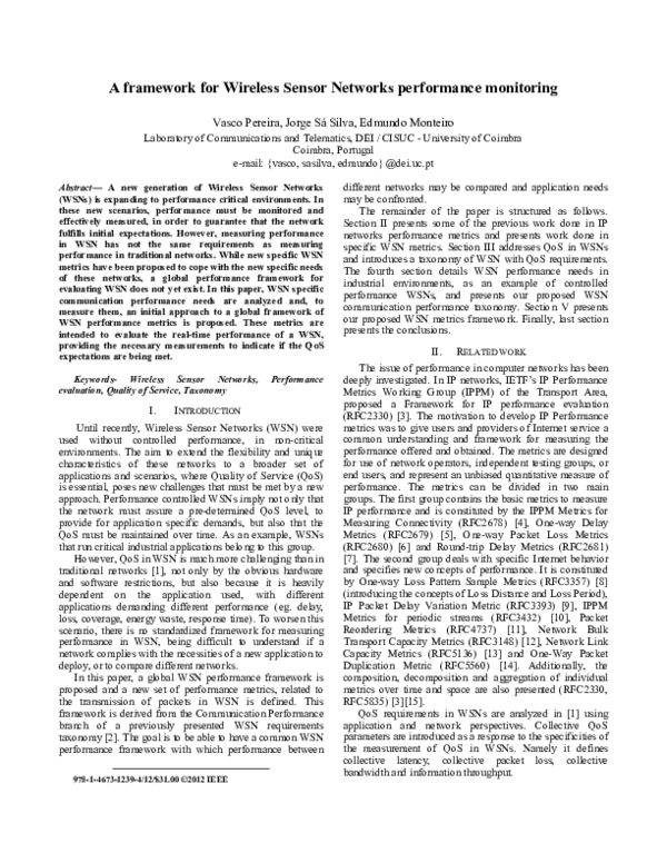 (PDF) A framework for Wireless Sensor Networks performance monitoring