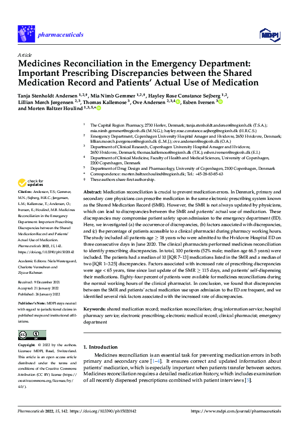 (PDF) Medicines Reconciliation in the Emergency Department: Important ...