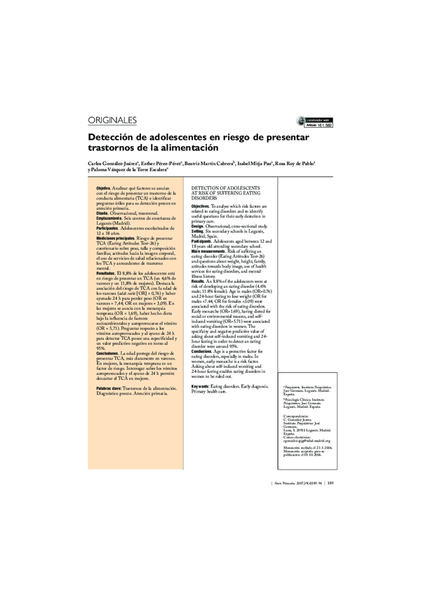 Detección de adolescentes en riesgo de presentar trastornos de la alimentación