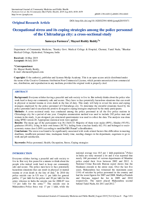 (PDF) Occupational stress and its coping strategies among the police ...