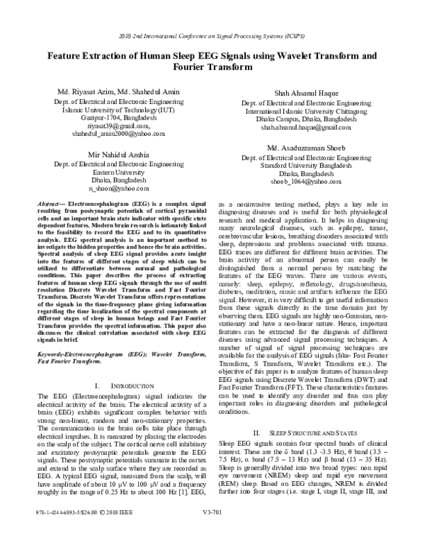 (PDF) Feature extraction of human sleep EEG signals using wavelet ...
