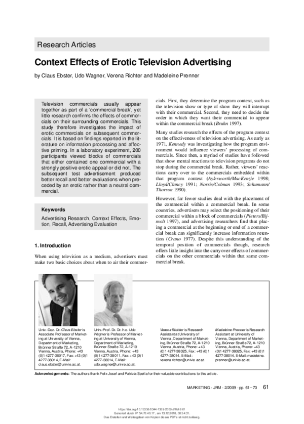 (PDF) Context Effects of Erotic Television Advertising