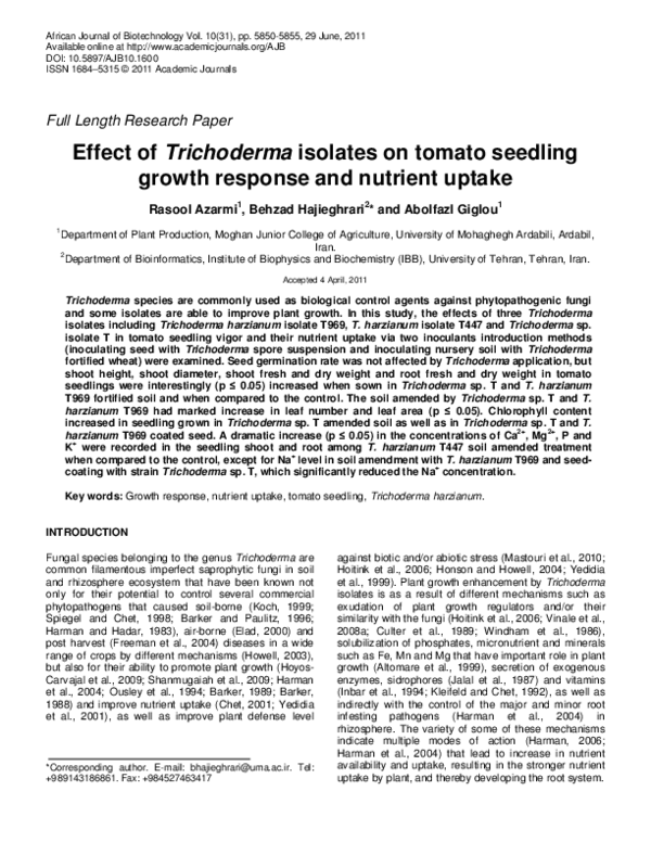 (PDF) Effect of Trichoderma isolates on tomato seedling growth response ...