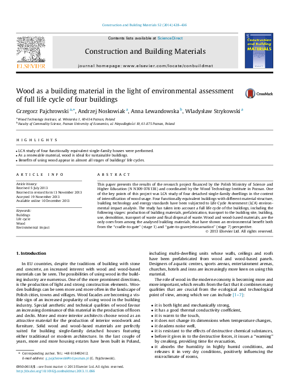 (PDF) Wood as a building material in the light of environmental ...