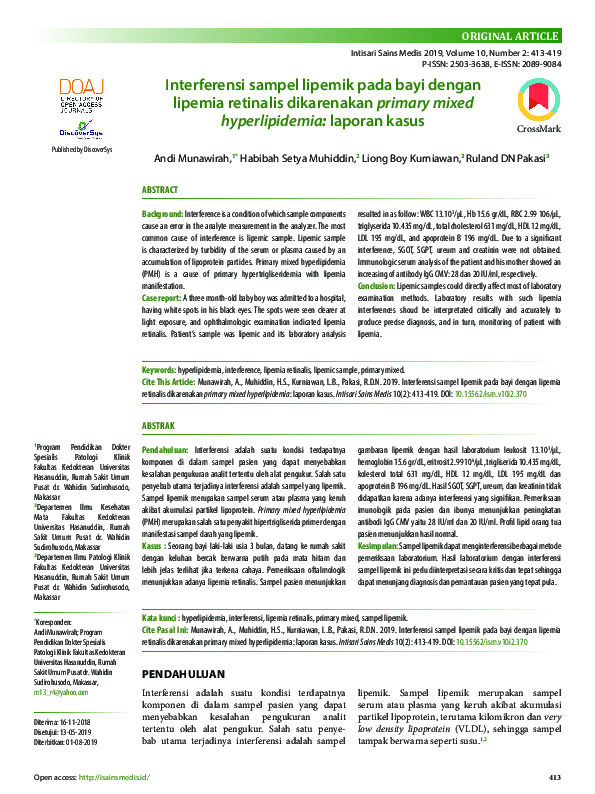 (PDF) Interferensi sampel lipemik pada bayi dengan lipemia retinalis