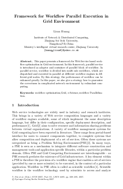 (PDF) Framework for Workflow Parallel Execution in Grid Environment