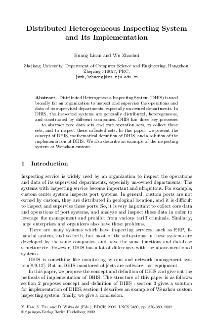 (PDF) Distributed Heterogeneous Inspecting System and Its Implementation