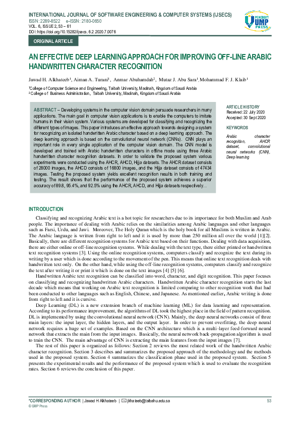 (PDF) An Effective Deep Learning Approach for Improving Off-Line Arabic ...