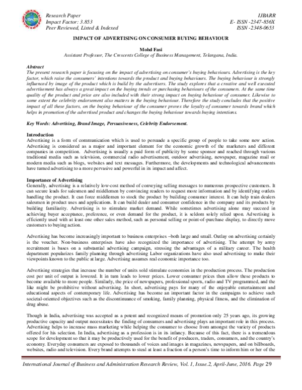 (PDF) The Impact of Advertising on Consumer Buying Behavior