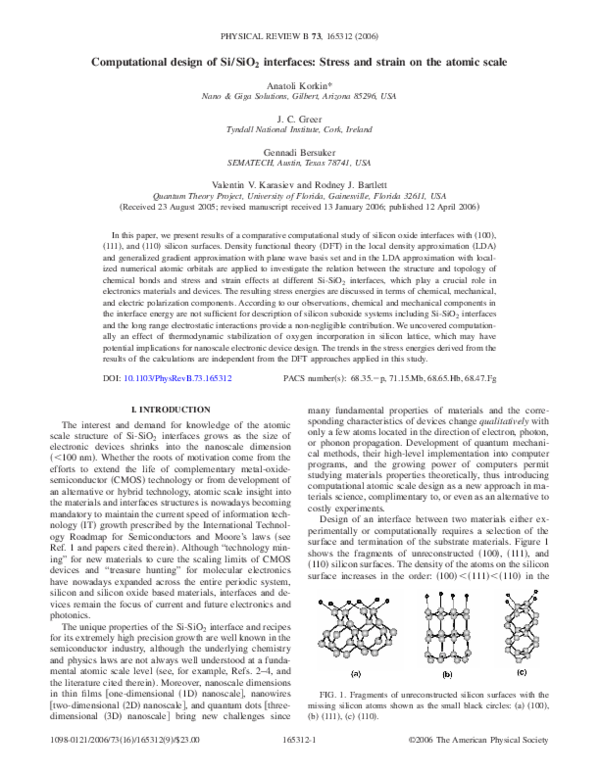 (PDF) Computational design ofSi∕SiO2interfaces Stress and strain on