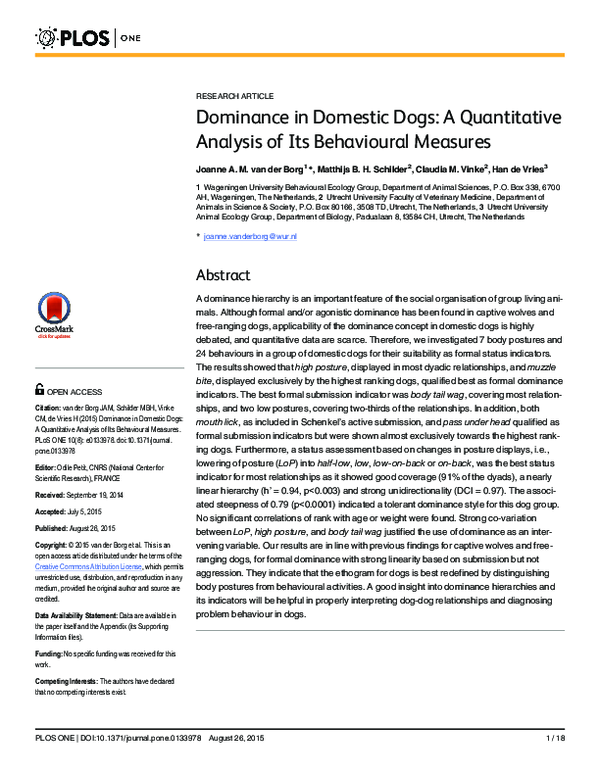 (PDF) Dominance in Domestic Dogs: A Quantitative Analysis of Its ...