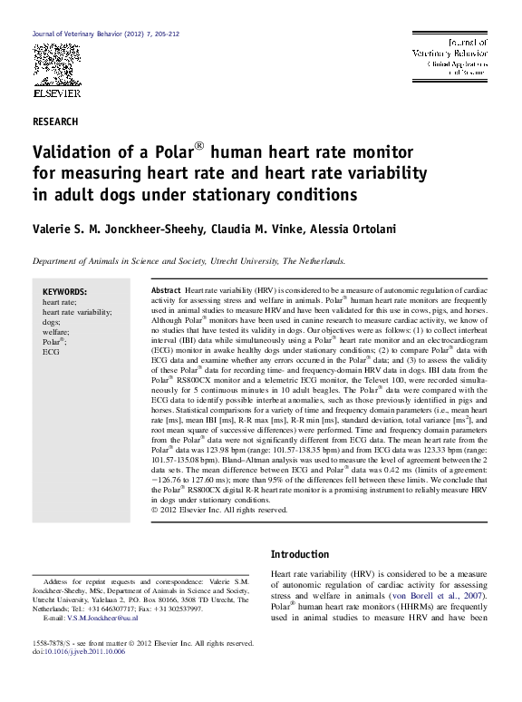 (PDF) Validation of a Polar® human heart rate monitor for measuring ...