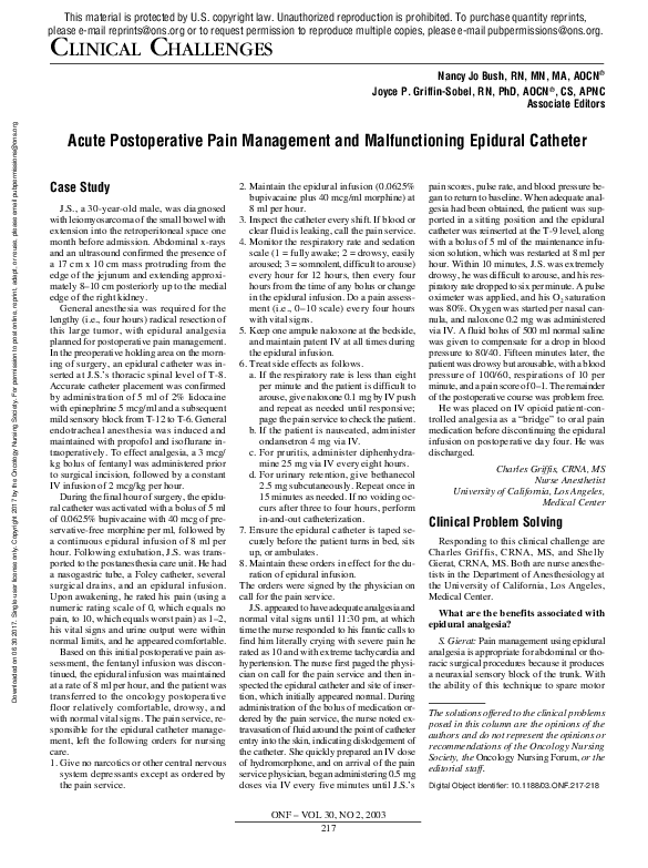 (PDF) Acute Postoperative Pain Management and Malfunctioning Epidural ...