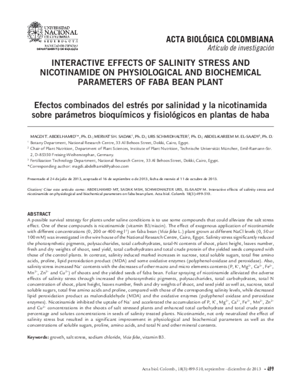 (PDF) Interactive Effects of Salinity Stress and Nicotinamide on ...