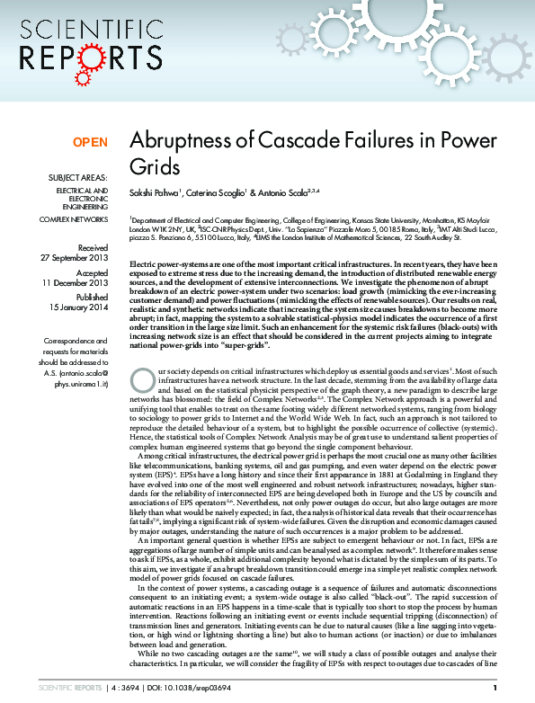 (PDF) Abruptness of Cascade Failures in Power Grids