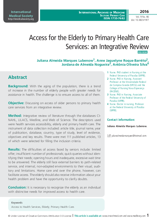 (PDF) Access for the elderly to primary health care services: an ...