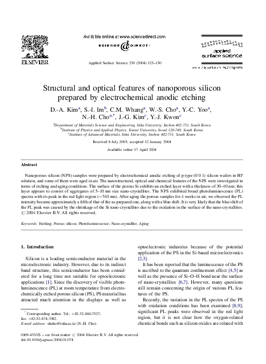 (PDF) Structural and optical features of nanoporous silicon prepared by ...