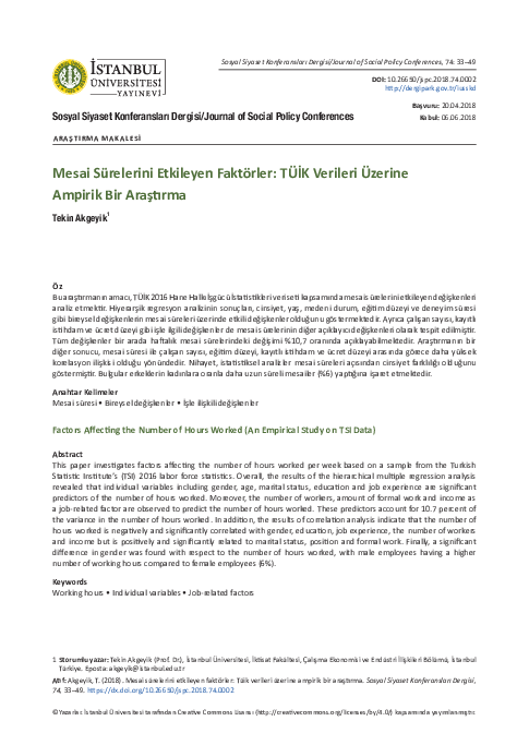 (PDF) Workload and Labor Predictors of Overtime Hours (An Empirical ...