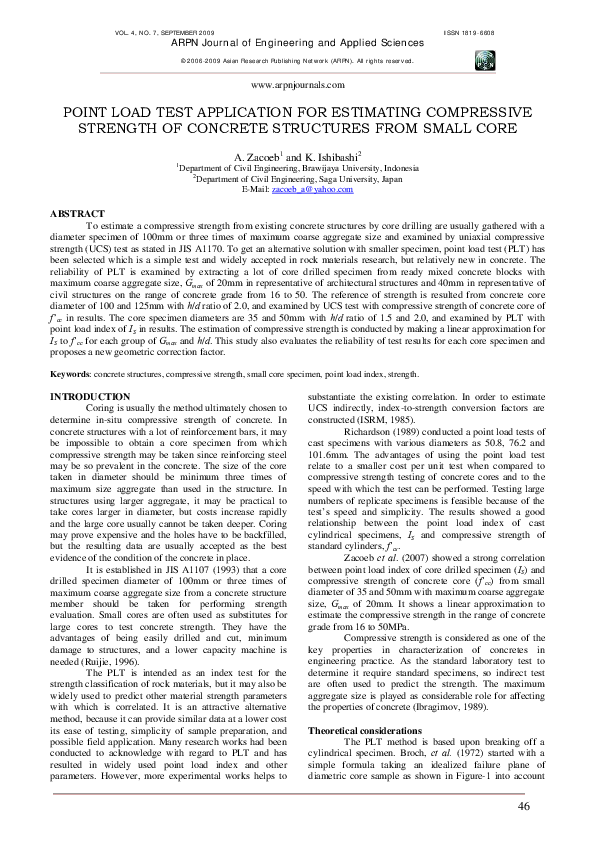 (PDF) Point Load Test Application for Estimating Compressive Strength ...