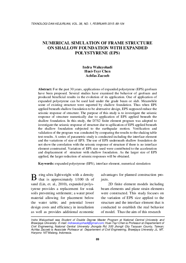 (PDF) Numerical Simulation of Frame Structure on Shallow Foundation ...